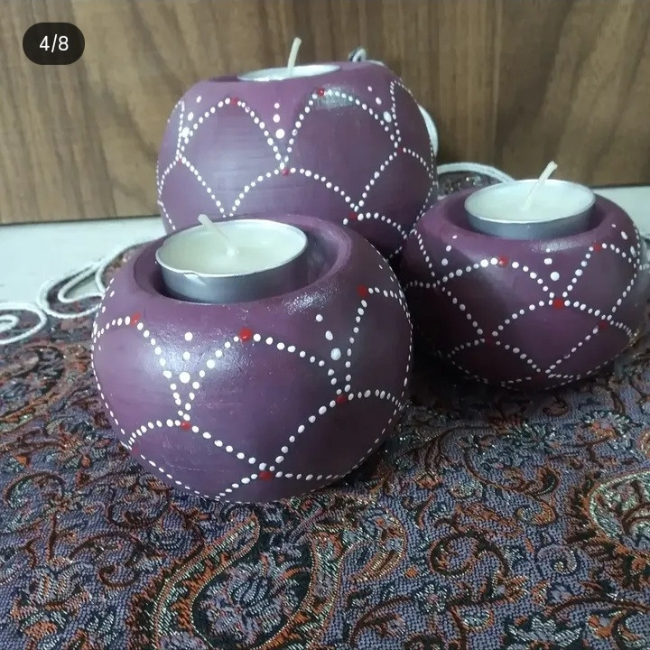 شمعدان سفالی رنگ شده با رنگ اکرلیک